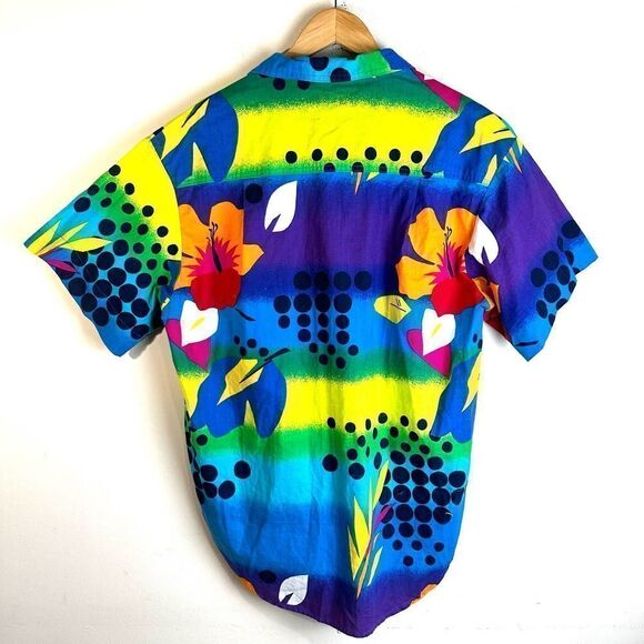 Ocean Pacific VTG USA Blue Hawaiian‎ Shirt Men’s L EUC - Picture 7 of 8